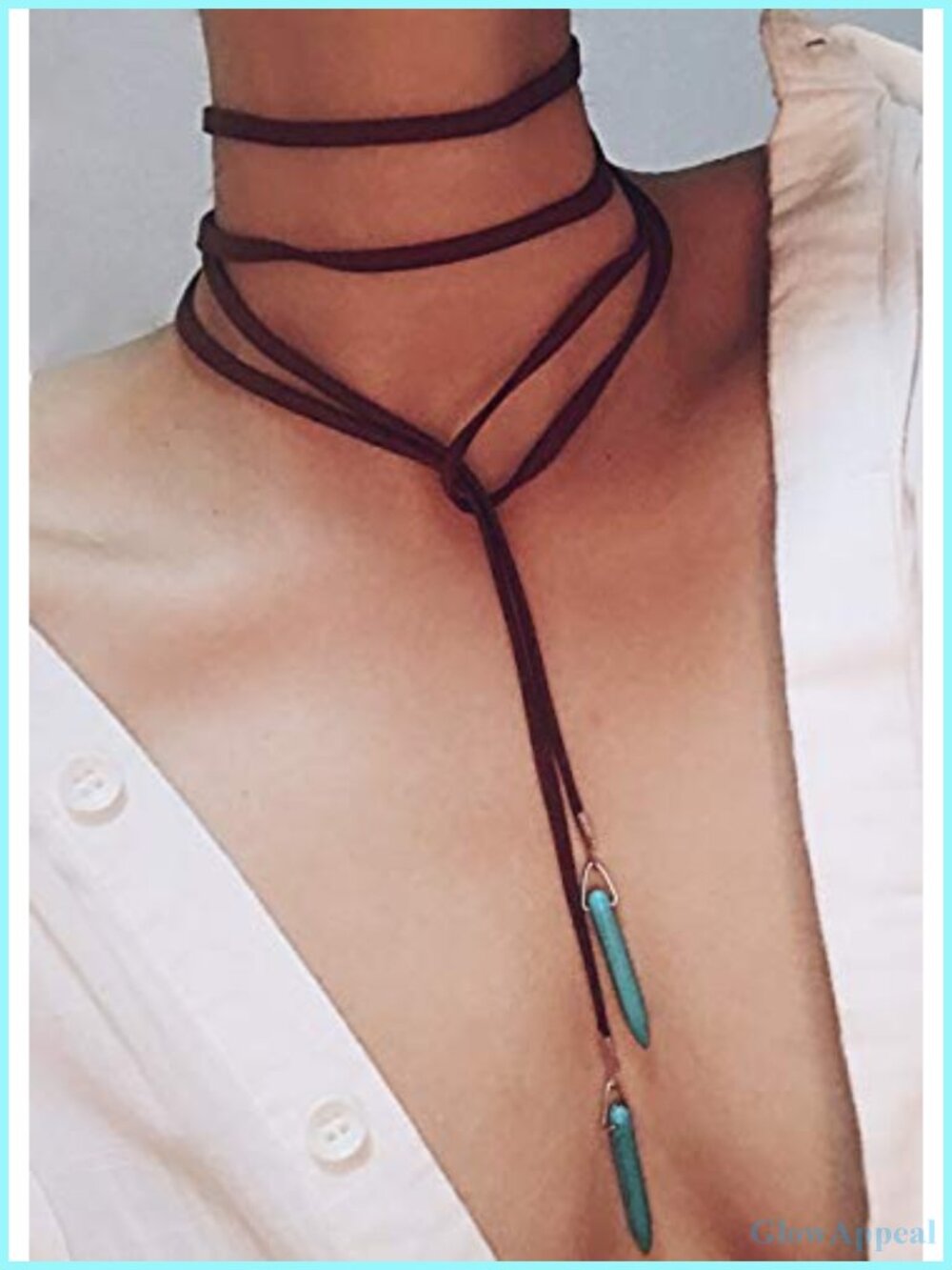 Handcrafted Suede Choker Necklace with Turquoise Pendant